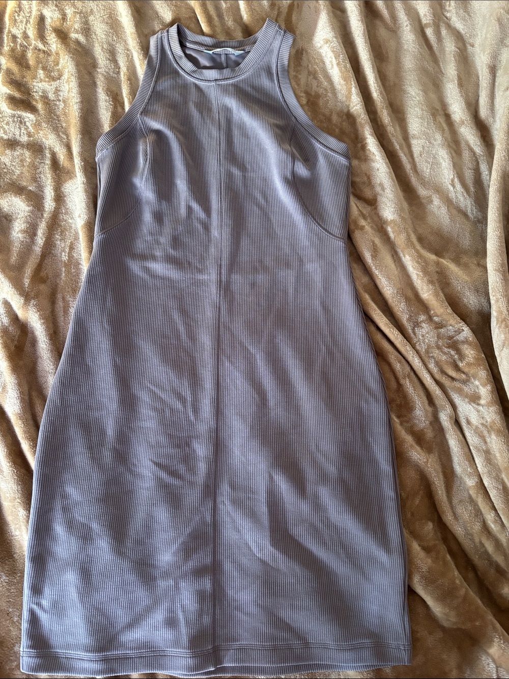 Ribbed Sleeveless Bodycon Dress in Light Taupe